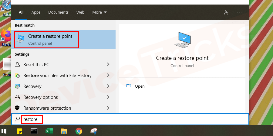 How to fix Xinput1_3.dll is Missing or Not Found Error in Windows 10 ? Open the search box in Windows and type restore and click Create a restore point from the search results to open the System Properties window.